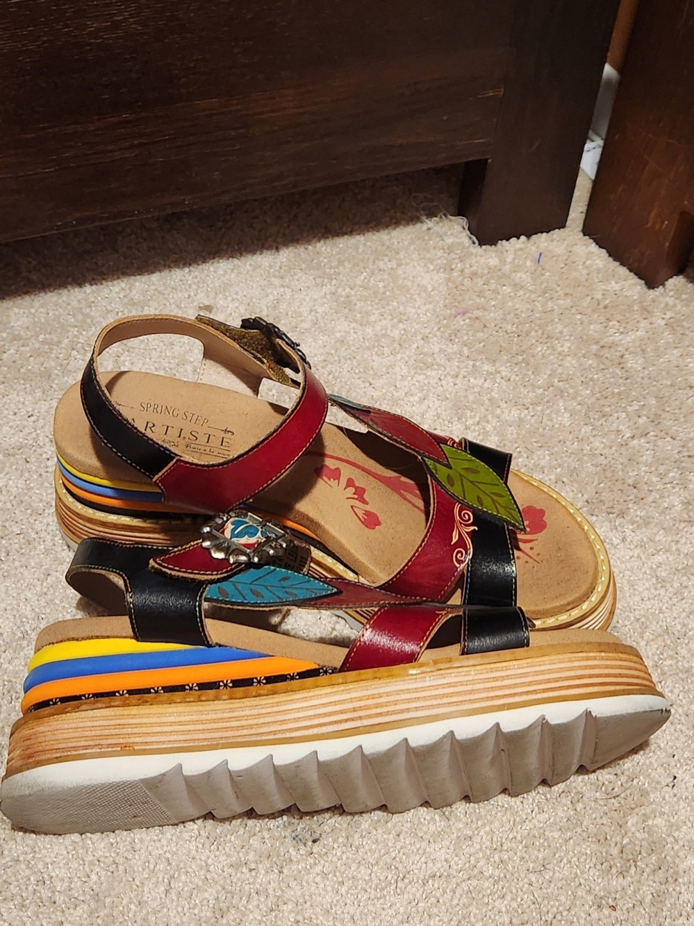 Women’s Multicolor Leaf Strap Platform Espadrille Sandals - Picture 2 of 7